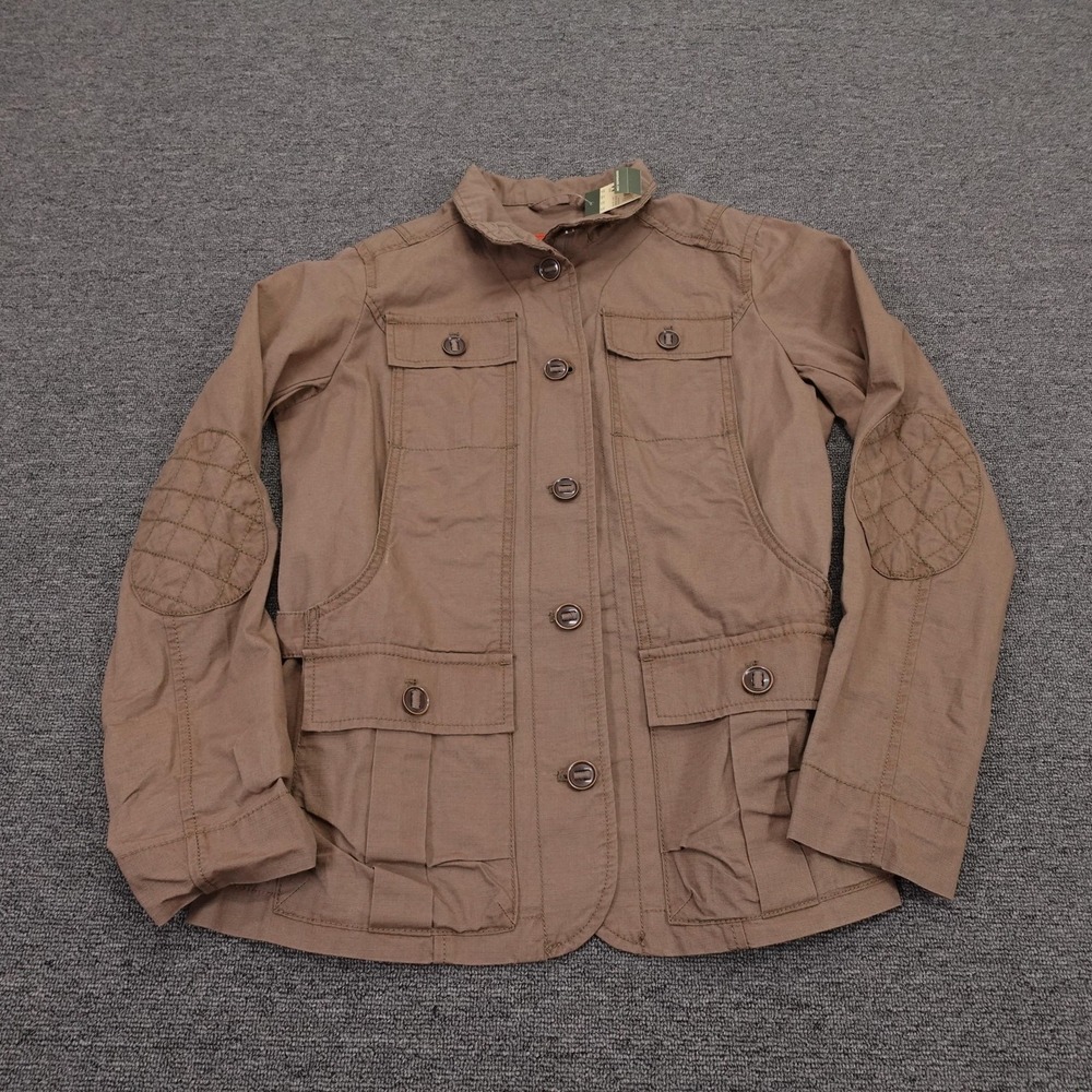 Eddie Bauer Jacket Womens Medium Green Cotton Twill Field Military‎ Button Front